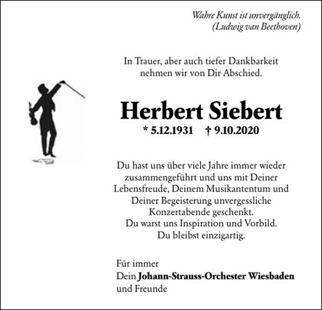 Traueranzeige Dirigent Herbert Siebert in memoriam Abschied